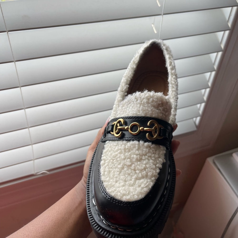 Black and Cream Loafer with Gold Accent